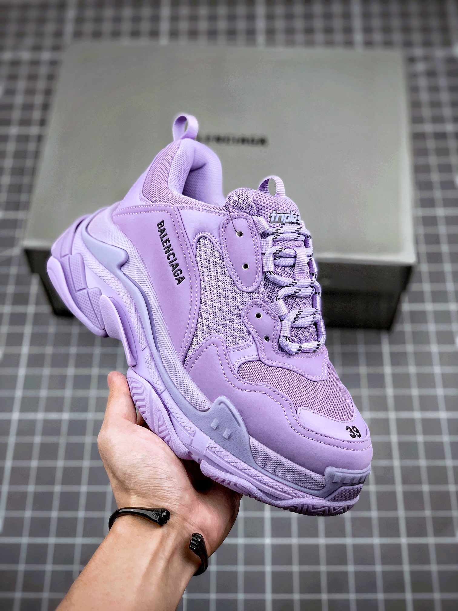 ✈️Balenciaga Triple S Púrpura Balenciaga versión original pura italiana💯 Bordado eléctrico de fuente correcta Grosor, …