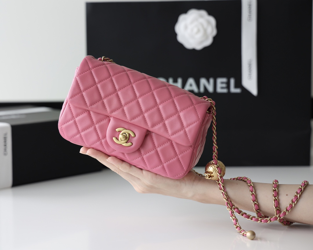 Chanel Flap Bag CF羊皮大Mini金球包 AS1787玫红