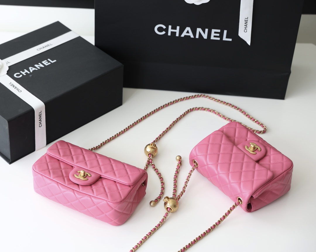 Chanel Flap Bag CF羊皮大Mini金球包 AS1787玫红