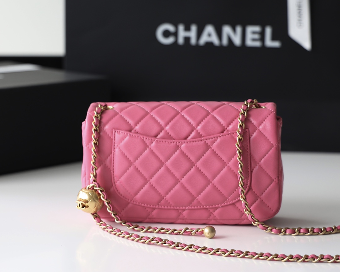 Chanel Flap Bag CF羊皮大Mini金球包 AS1787玫红