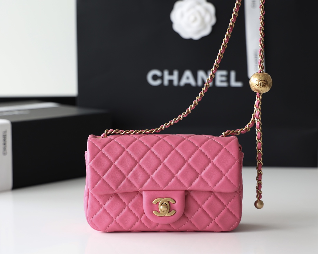 Chanel Flap Bag CF羊皮大Mini金球包 AS1787玫红