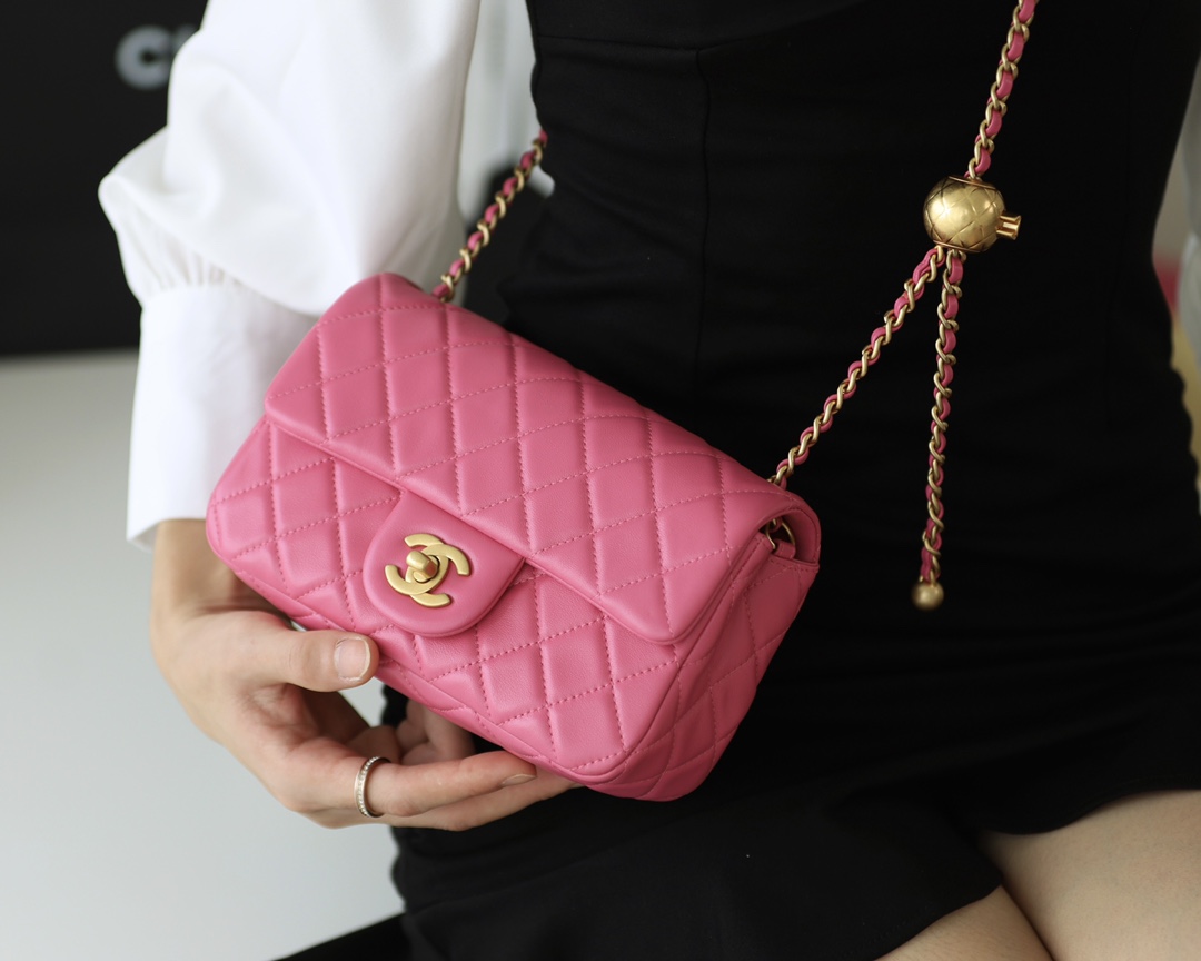 Chanel Flap Bag CF羊皮大Mini金球包 AS1787玫红