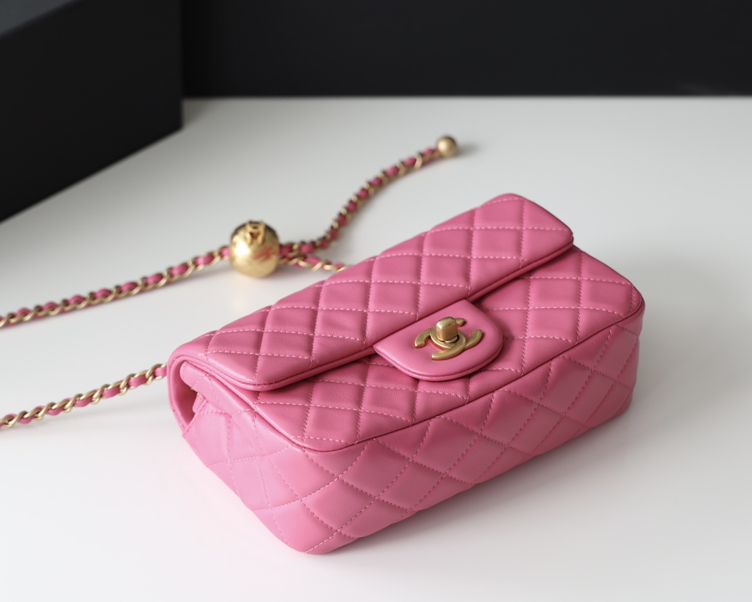 Chanel Flap Bag CF羊皮大Mini金球包 AS1787玫红