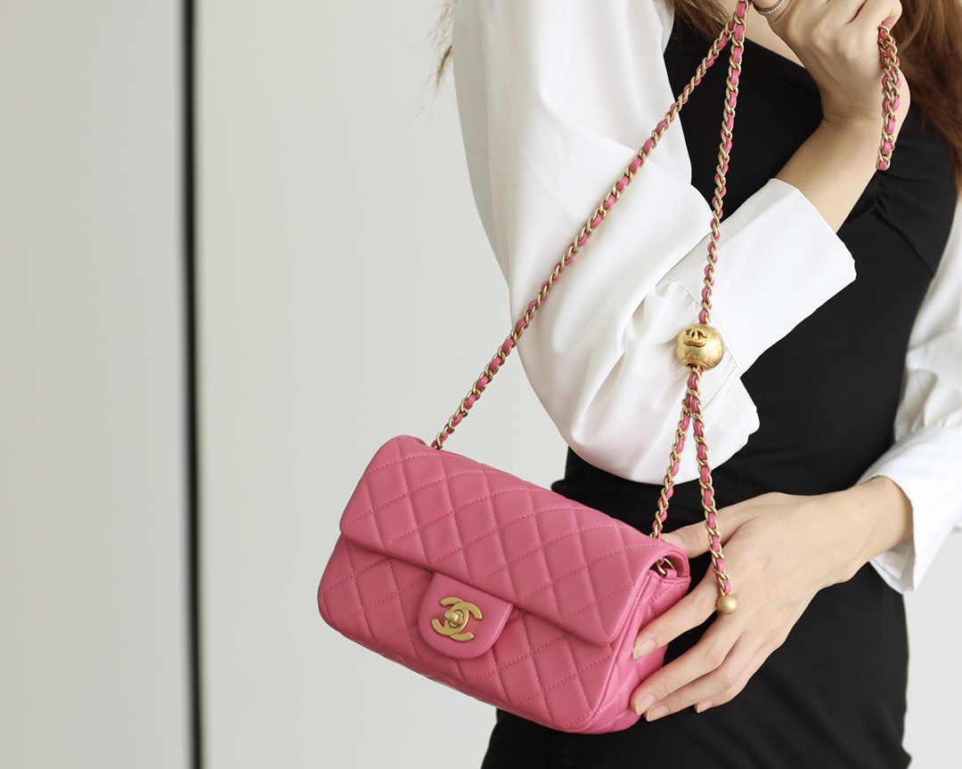 Chanel Flap Bag CF羊皮大Mini金球包 AS1787玫红