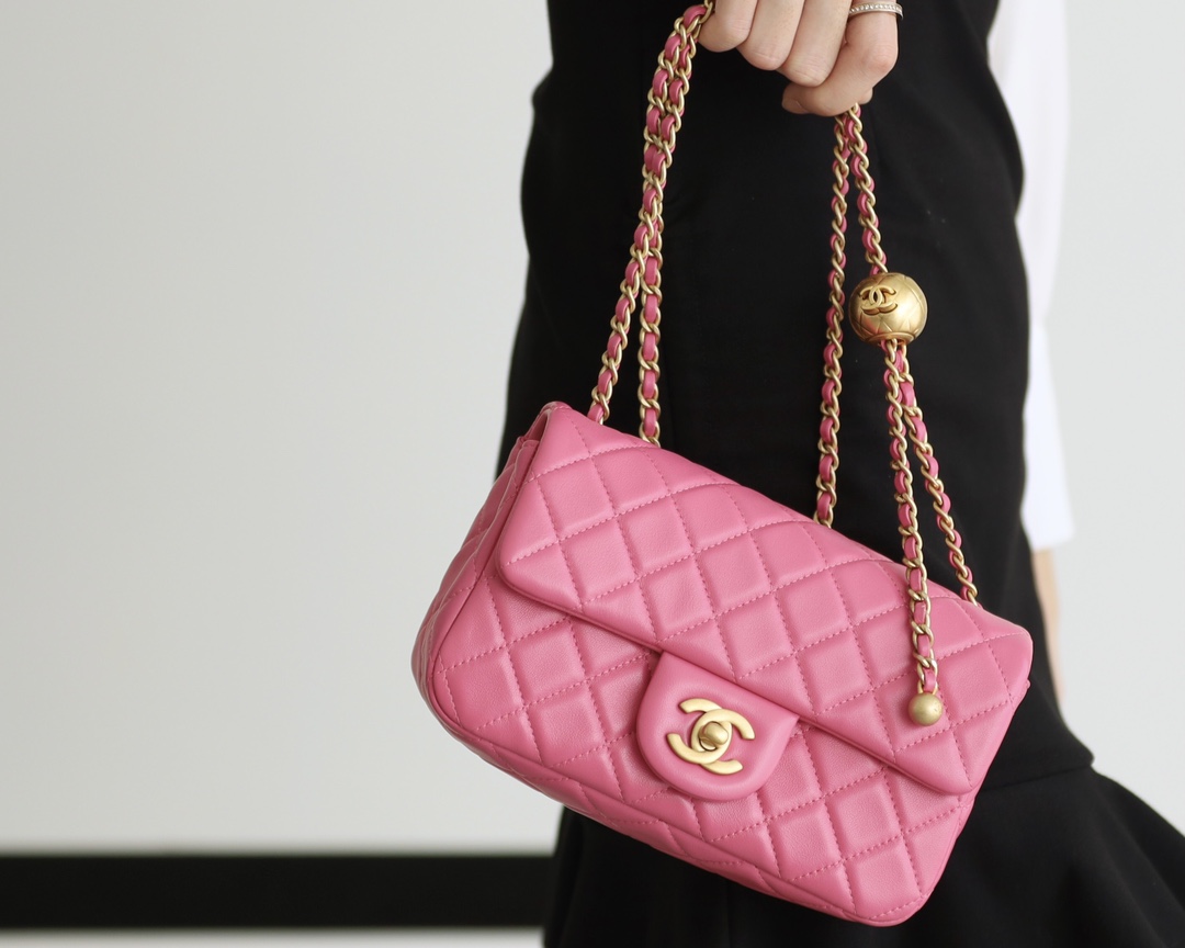 Chanel Flap Bag CF羊皮大Mini金球包 AS1787玫红