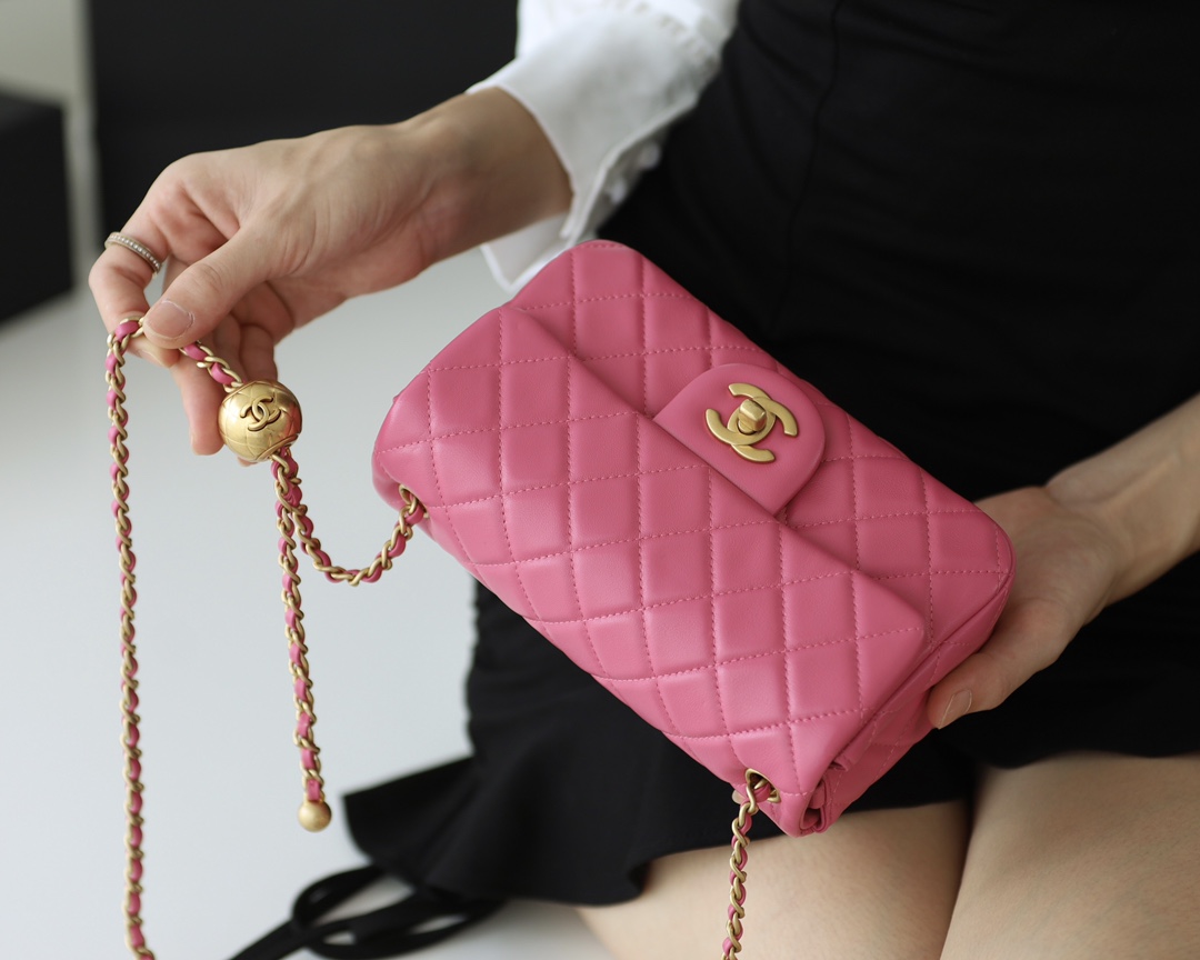 Chanel Flap Bag CF羊皮大Mini金球包 AS1787玫红