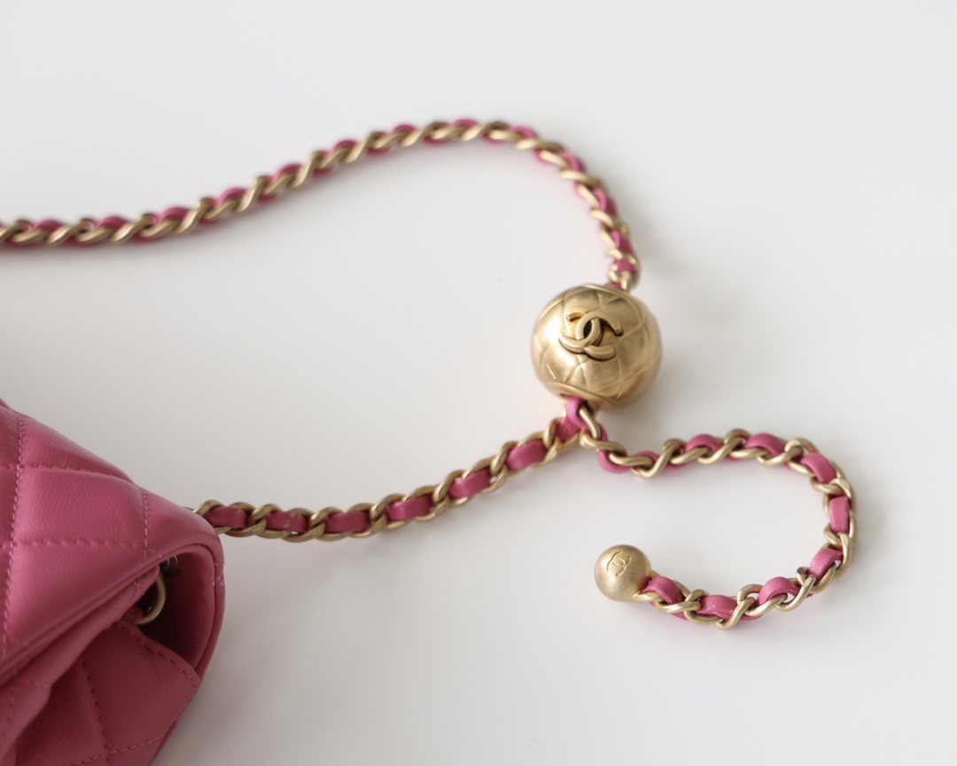 Chanel Flap Bag CF Mini羊皮方胖子金球包 AS1786玫红