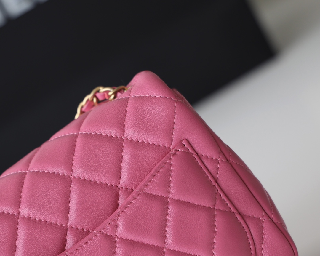 Chanel Flap Bag CF Mini羊皮方胖子金球包 AS1786玫红