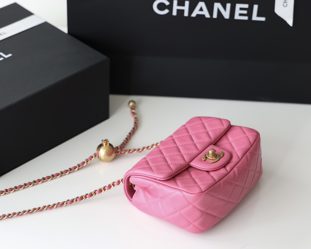 Chanel Flap Bag CF Mini羊皮方胖子金球包 AS1786玫红