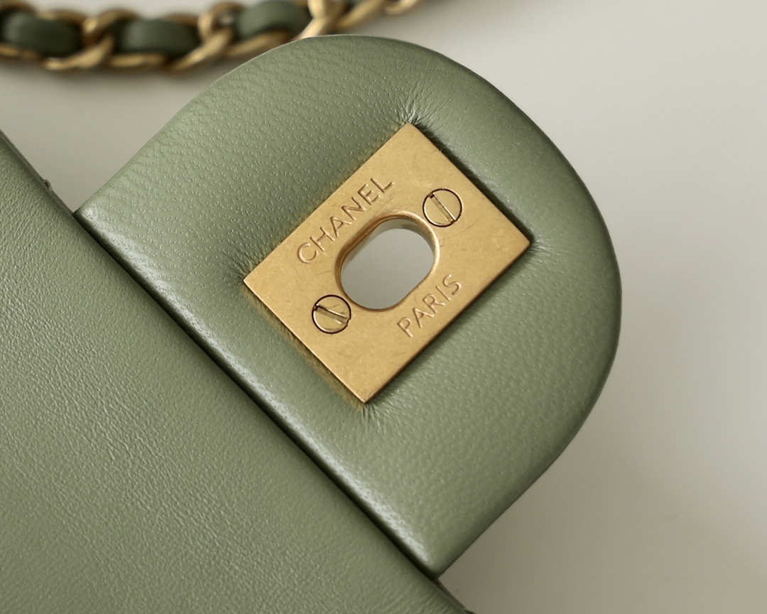 Chanel Flap Bag CF Mini羊皮方胖子金球包 AS1786橄榄绿