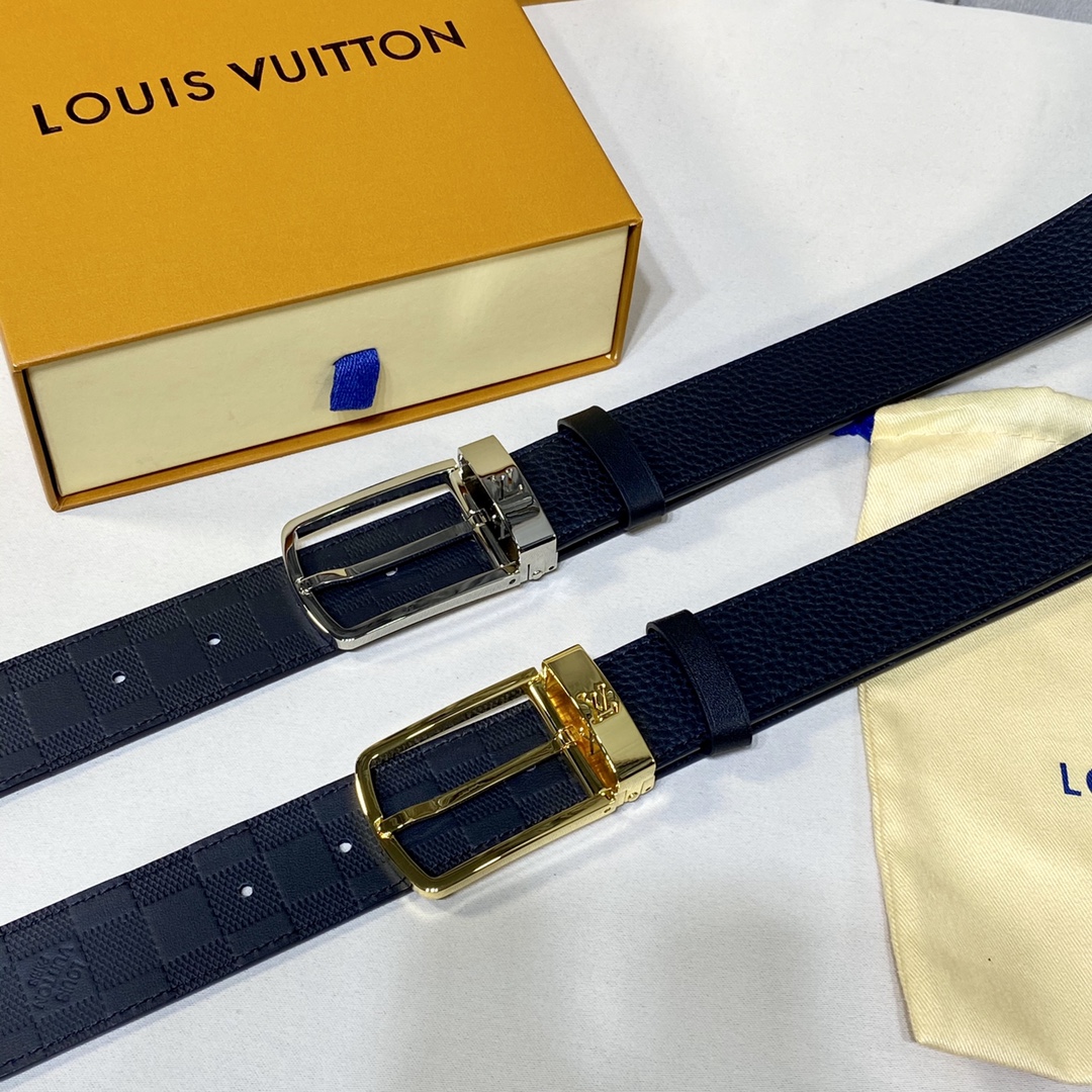 Louis Vuitton Belts Men Calfskin Cowhide