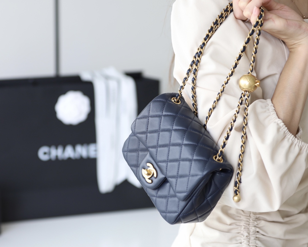 Chanel Flap Bag CF Mini羊皮方胖子金球包 AS1786深蓝色