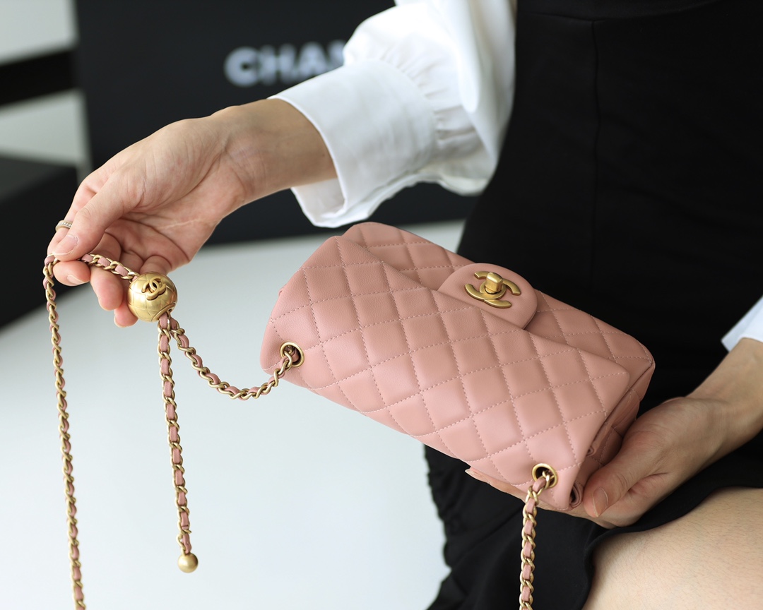 Chanel Flap Bag CF羊皮大Mini金球包 AS1787粉色