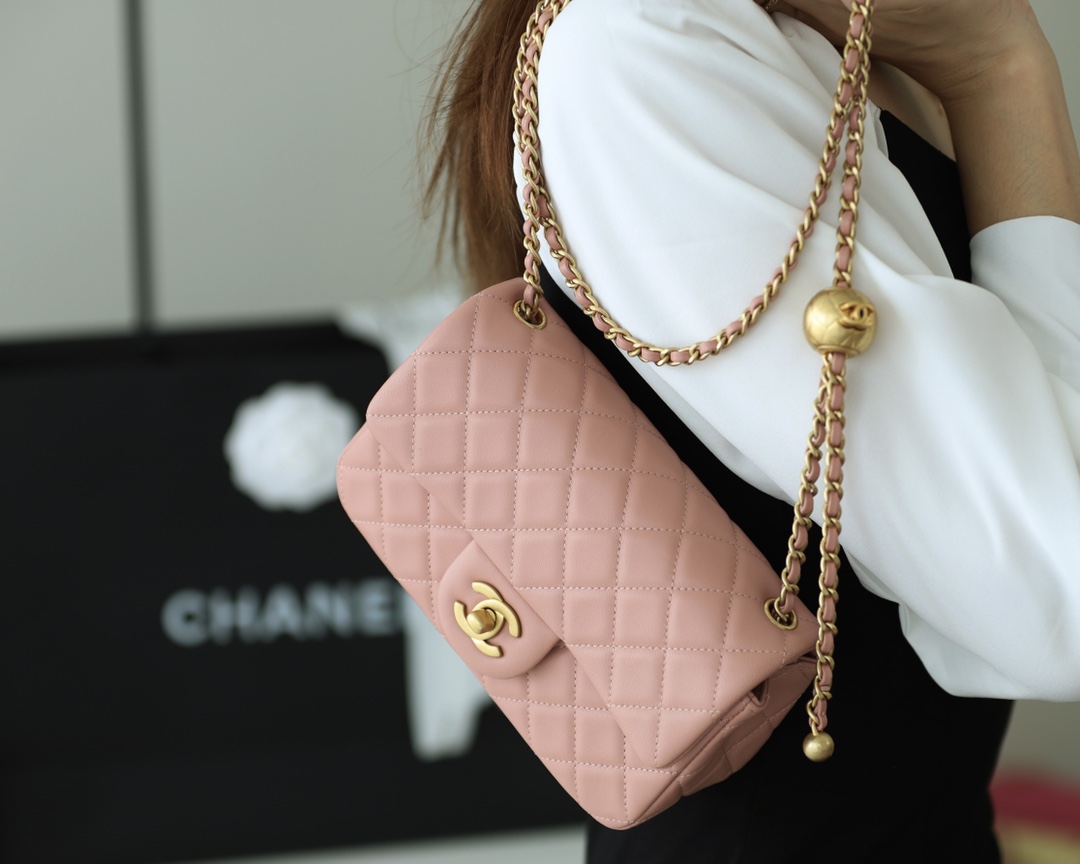 Chanel Flap Bag CF羊皮大Mini金球包 AS1787粉色