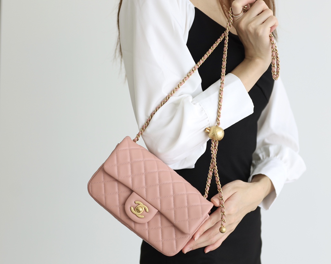 Chanel Flap Bag CF羊皮大Mini金球包 AS1787粉色