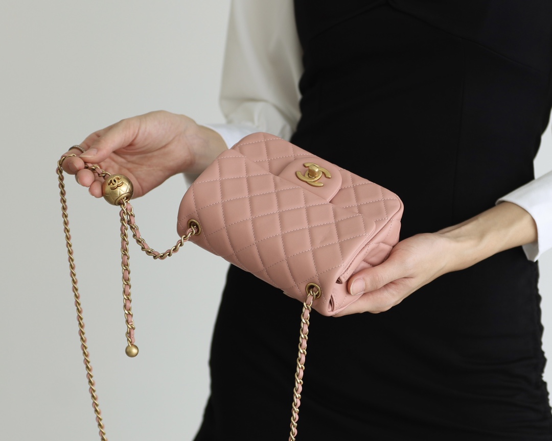 Chanel Flap Bag CF Mini羊皮方胖子金球包 AS1786粉色