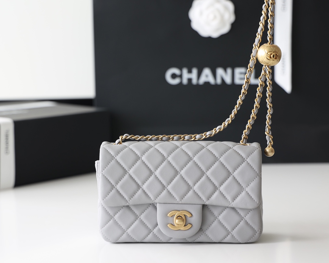 Chanel Flap Bag CF羊皮大Mini金球包 AS1787灰色