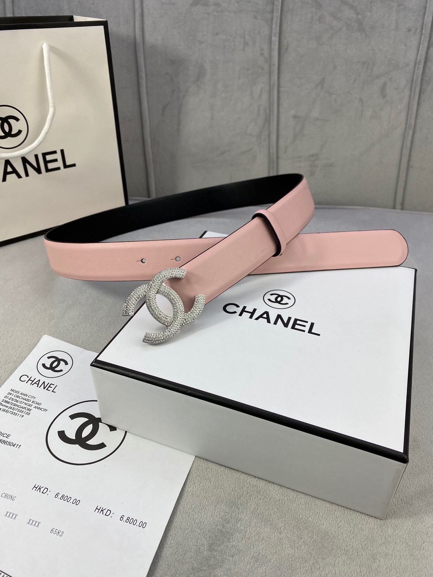 Chanel クラシック平纹牛皮ベルト 幅3.0cm 銀色ダイヤモンド装飾