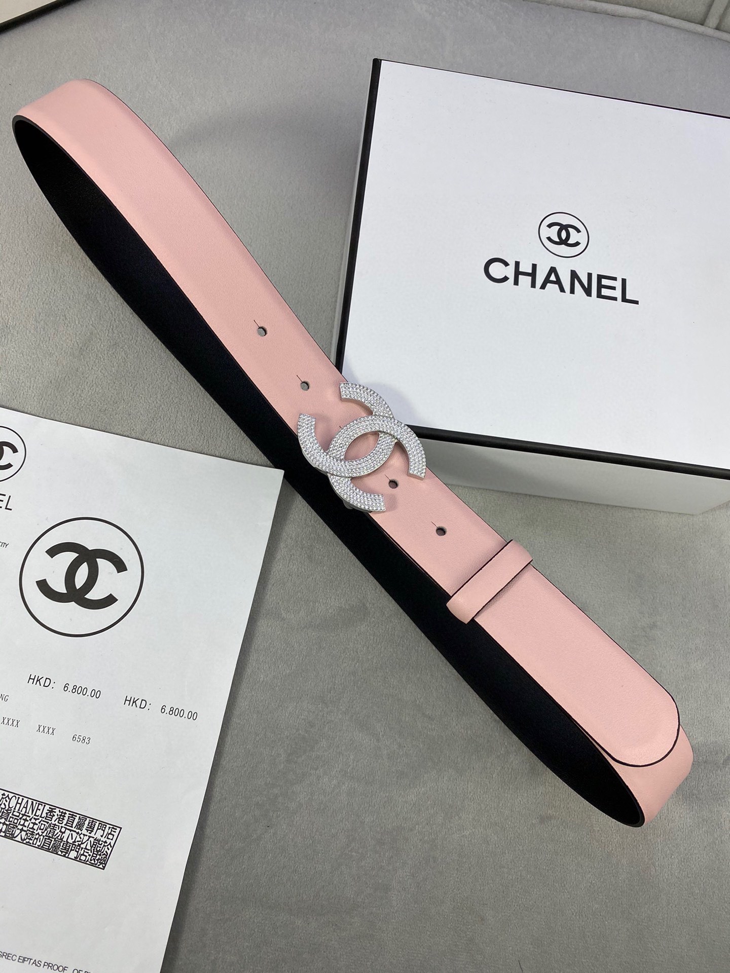 Chanel クラシック平纹牛皮ベルト 幅3.0cm 銀色ダイヤモンド装飾