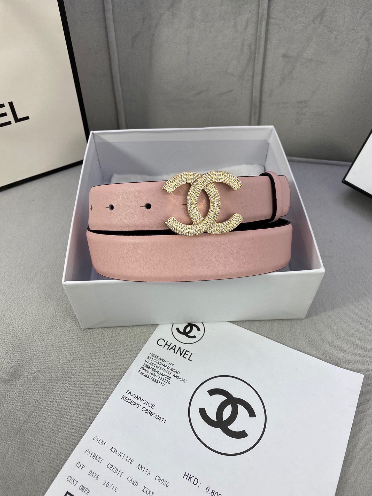 Chanel クラシック平纹牛皮ベルト 幅3.0cm 銀色ダイヤモンド装飾