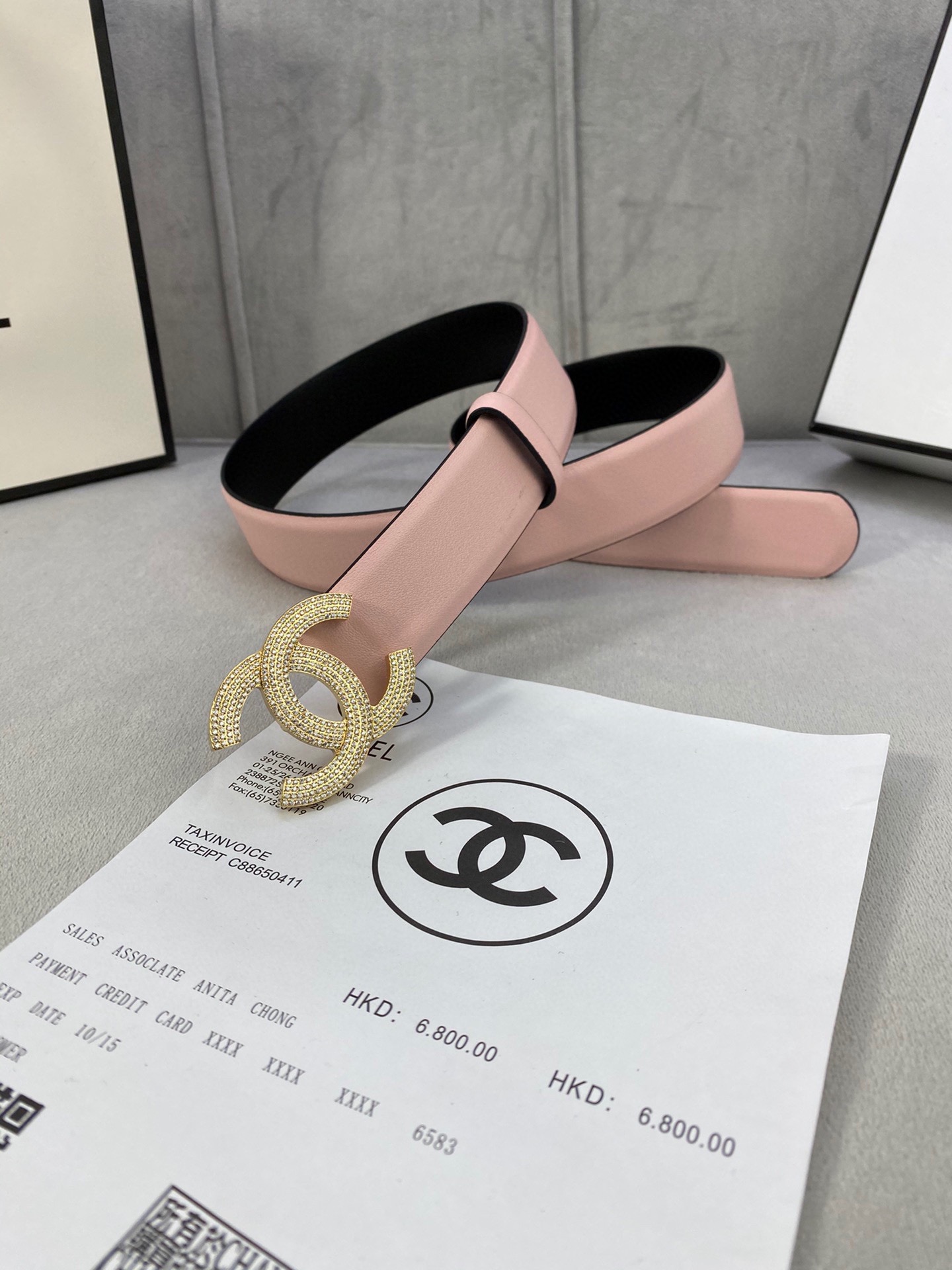 Chanel クラシック平纹牛皮ベルト 幅3.0cm 銀色ダイヤモンド装飾