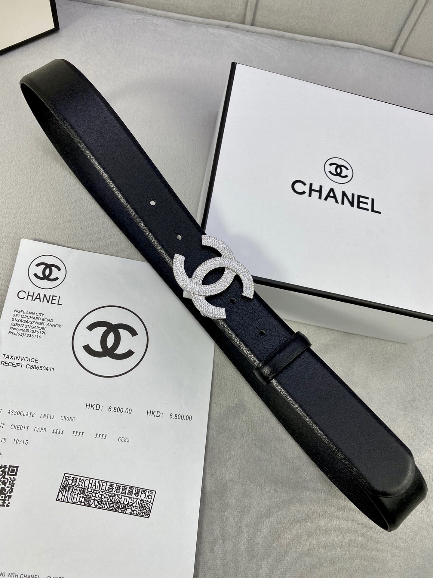 Chanel クラシック平纹/両面牛皮 ベルト 幅3.0cm 銀色金色ダイヤモンド装飾付き