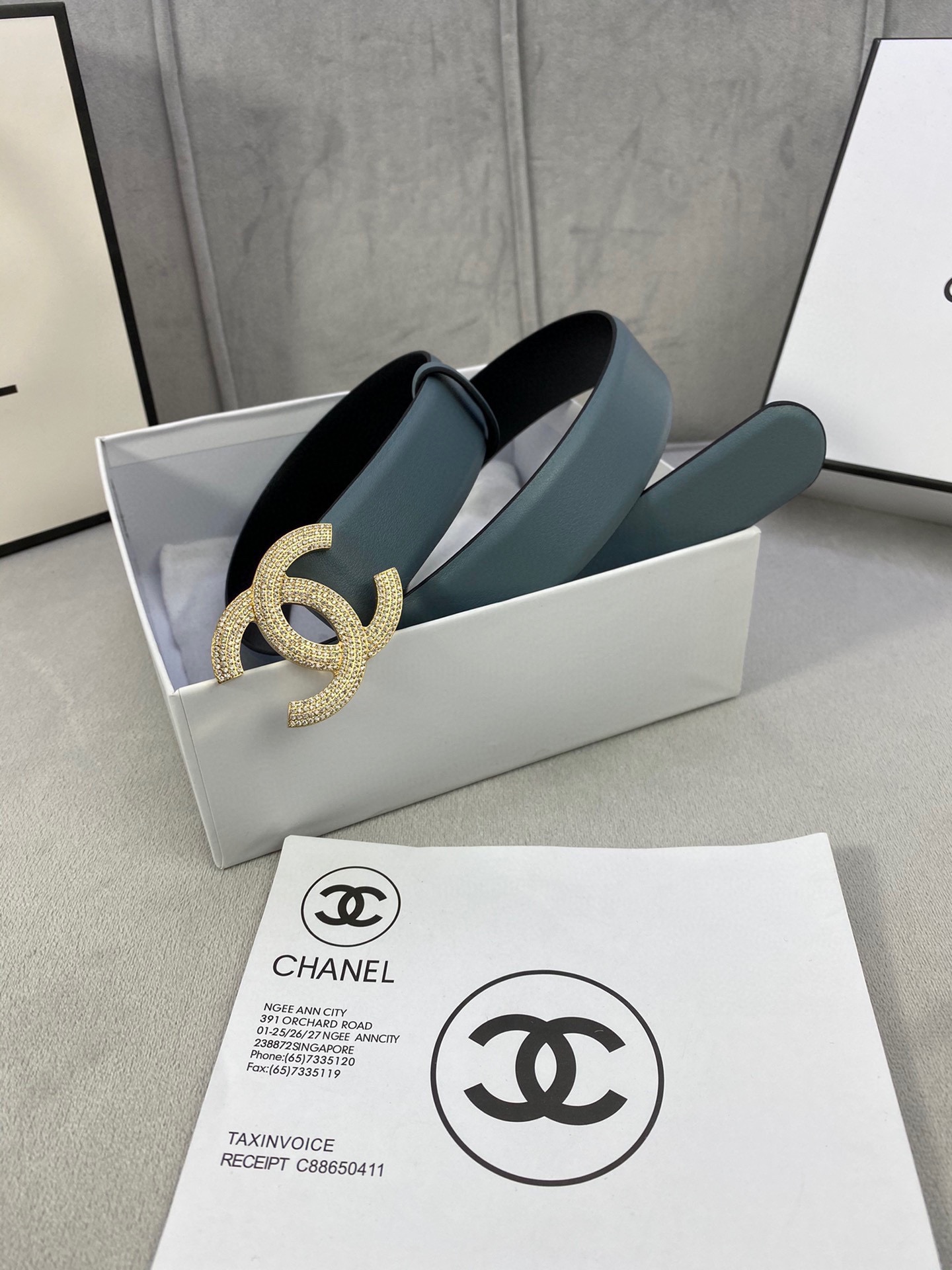 Chanel クラシック平纹/二面牛皮ベルト 金銀色鋲付き