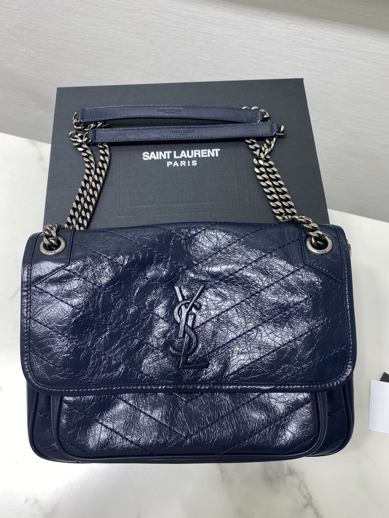 YSL Style Blue Leather Bag Lookbook Reference image 1