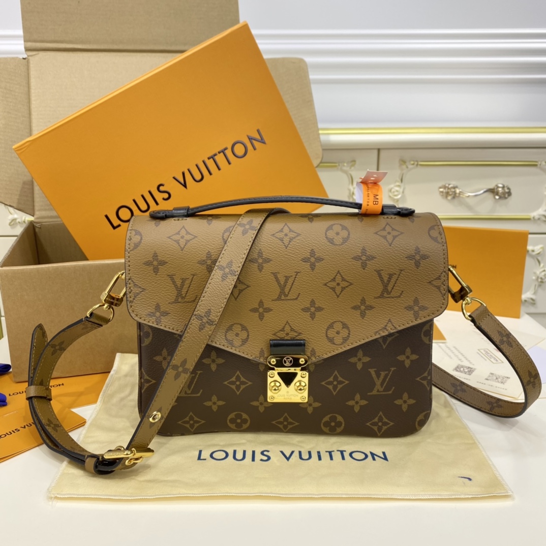 Louis Vuitton LV Pochette MeTis Handbags Messenger Bags Brown Dark Gold Yellow Monogram Canvas Cowhide M41465