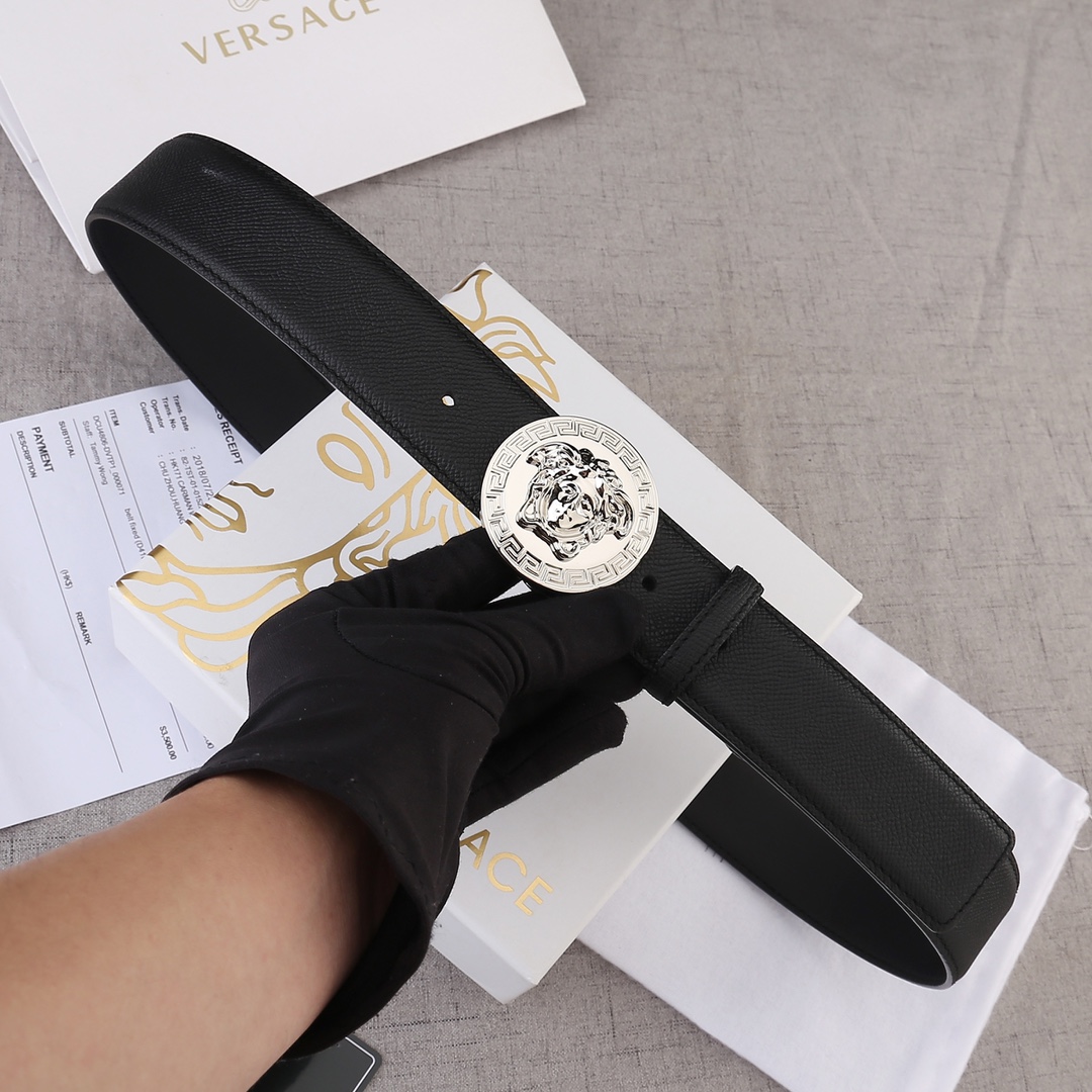 VERSACE（范思哲）爆款手掌纹皮底/双面头层、采用精挑细选进口牛皮，手感柔软细腻/商务既有时尚的男士腰带火爆中！宽度