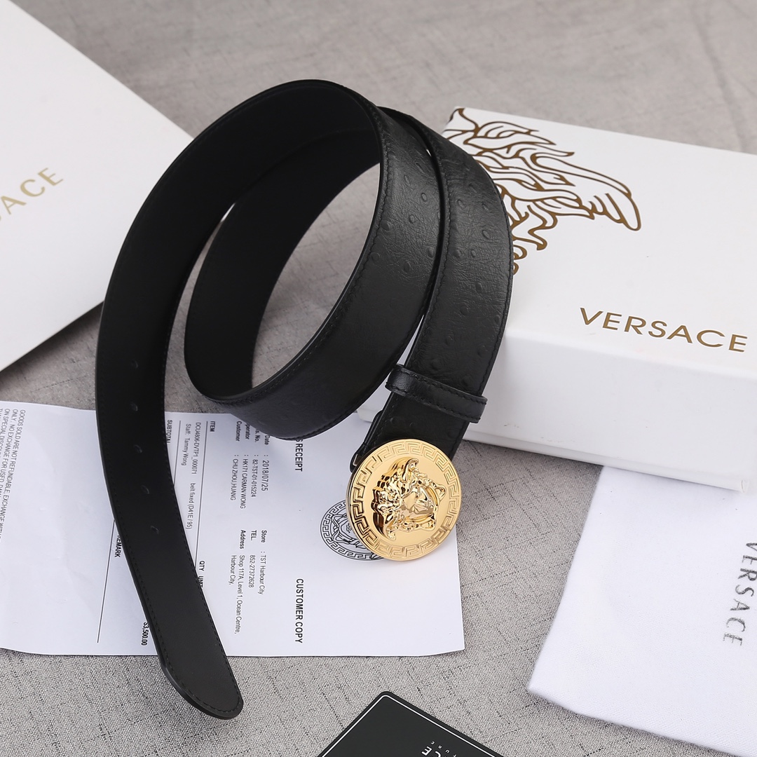 VERSACE（范思哲）爆款鸵鸟纹皮底/双面头层、采用精挑细选进口牛皮，手感柔软细腻/商务既有时尚的男士腰带火爆中！宽度
