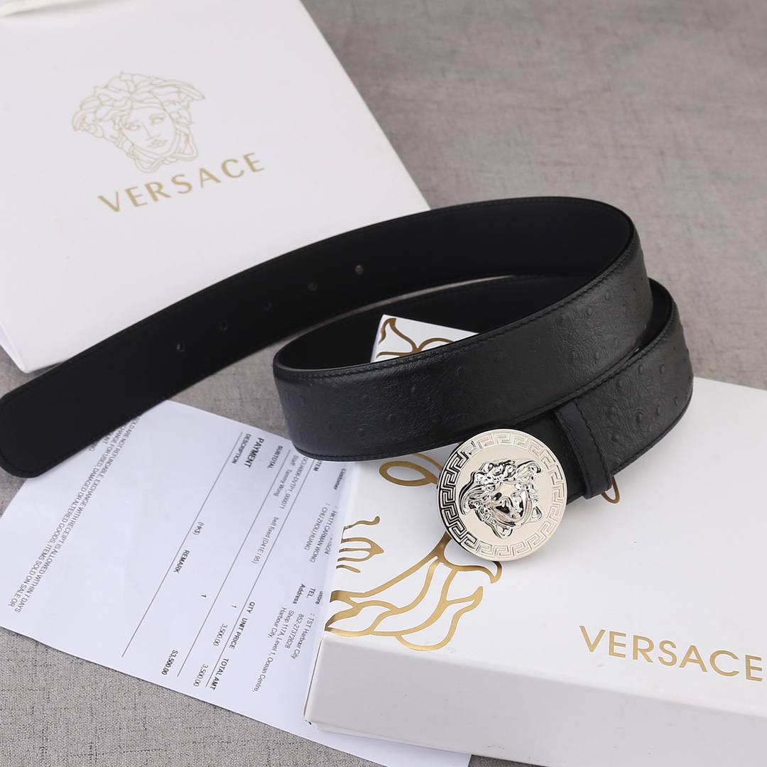 VERSACE（范思哲）爆款鸵鸟纹皮底/双面头层、采用精挑细选进口牛皮，手感柔软细腻/商务既有时尚的男士腰带火爆中！宽度