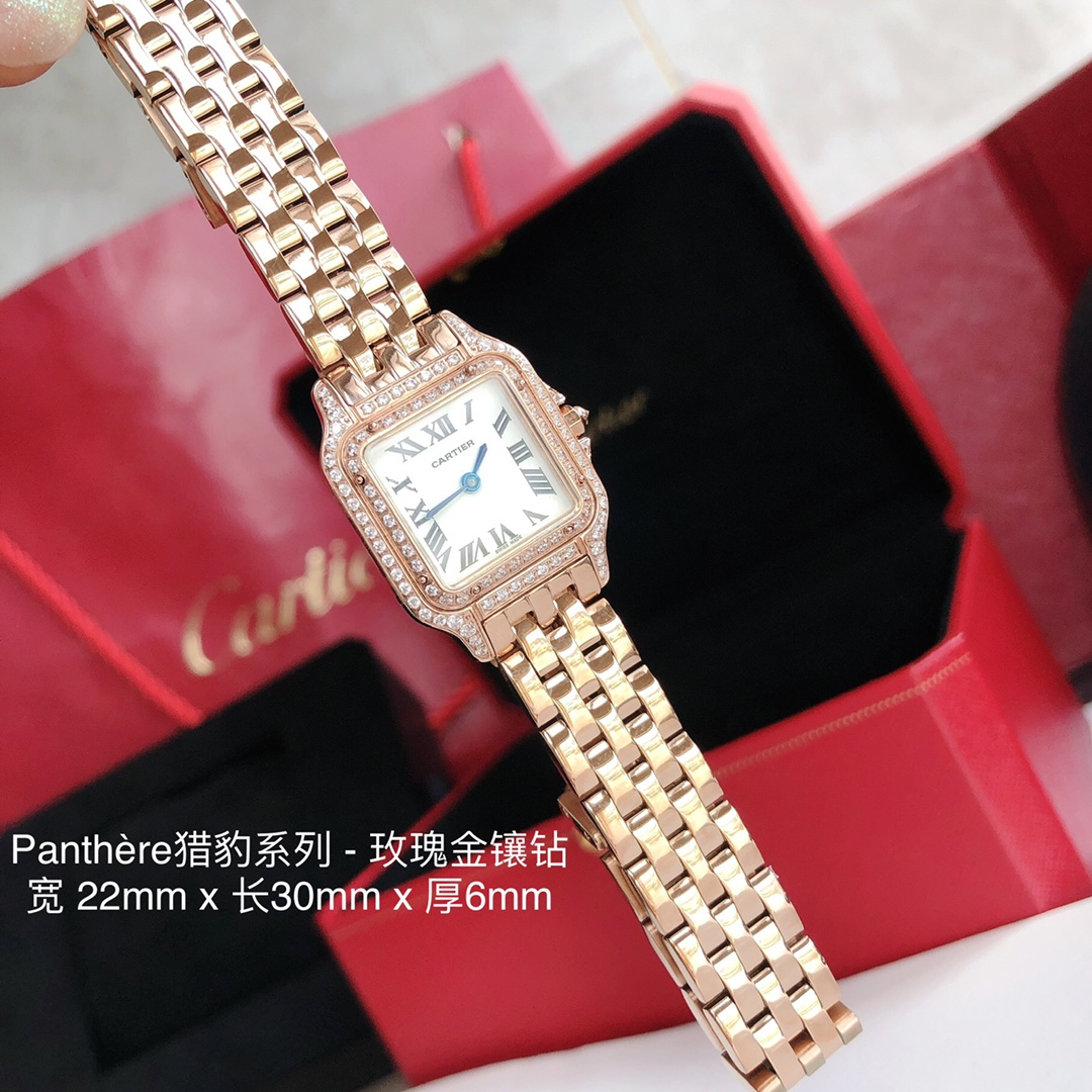 Cartier 卡地亚 猎豹系列 女装表款 朗达瑞士进口石英机芯 316L精钢表壳 尺寸：宽度22mm 长度30mm 厚度6mm