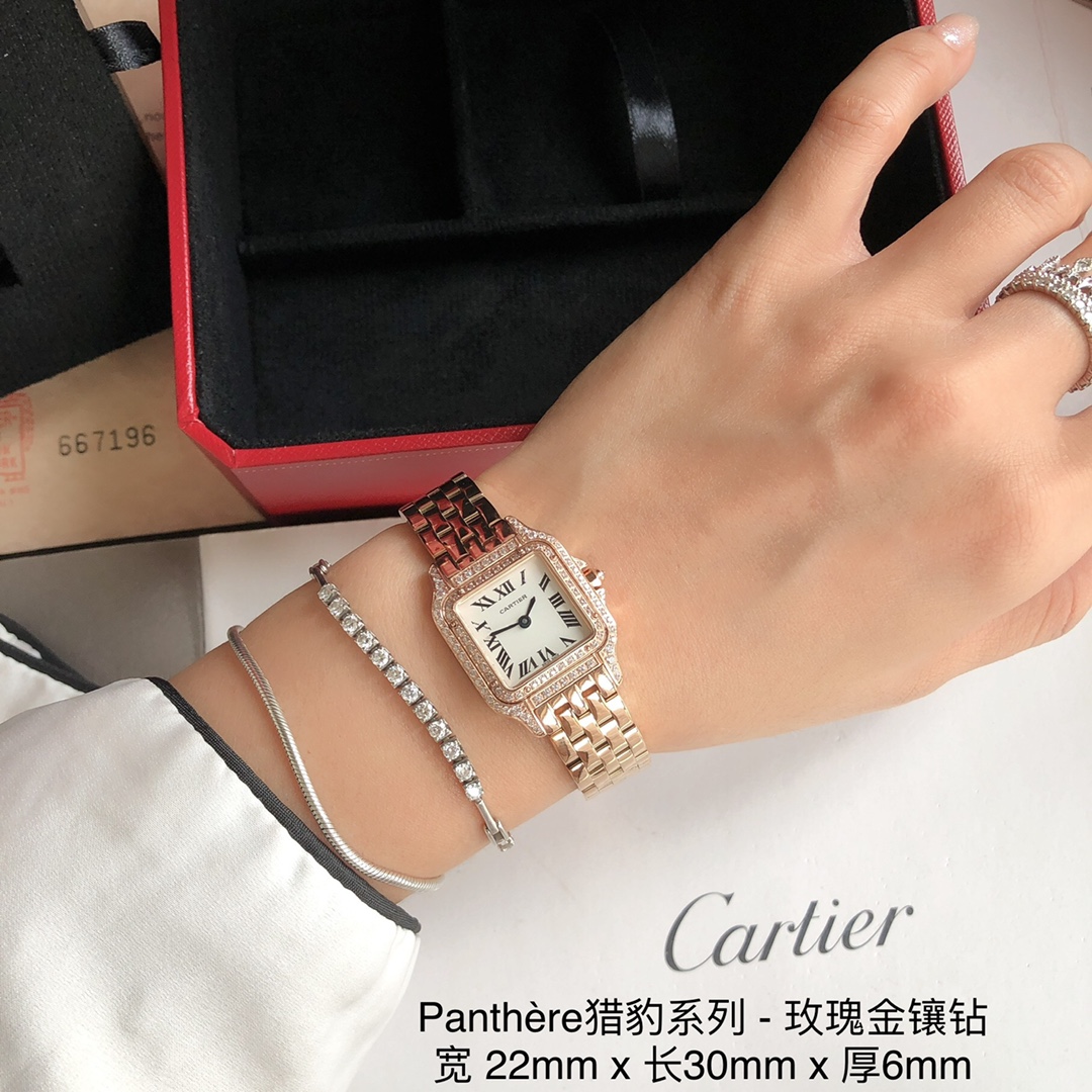 Cartier 卡地亚 猎豹系列 女装表款 朗达瑞士进口石英机芯 316L精钢表壳 尺寸：宽度22mm 长度30mm 厚度6mm