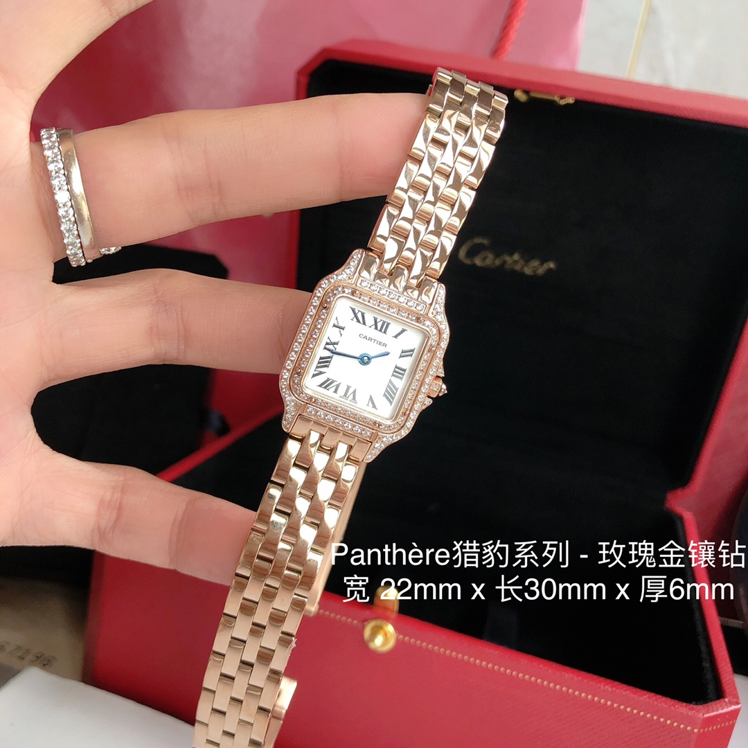 Cartier 卡地亚 猎豹系列 女装表款 朗达瑞士进口石英机芯 316L精钢表壳 尺寸：宽度22mm 长度30mm 厚度6mm