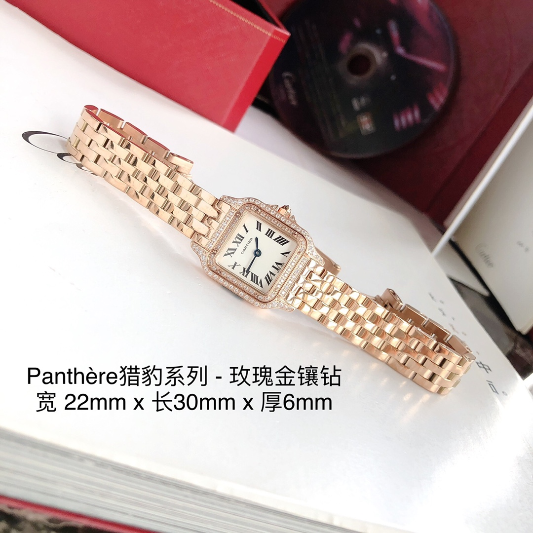 Cartier 卡地亚 猎豹系列 女装表款 朗达瑞士进口石英机芯 316L精钢表壳 尺寸：宽度22mm 长度30mm 厚度6mm