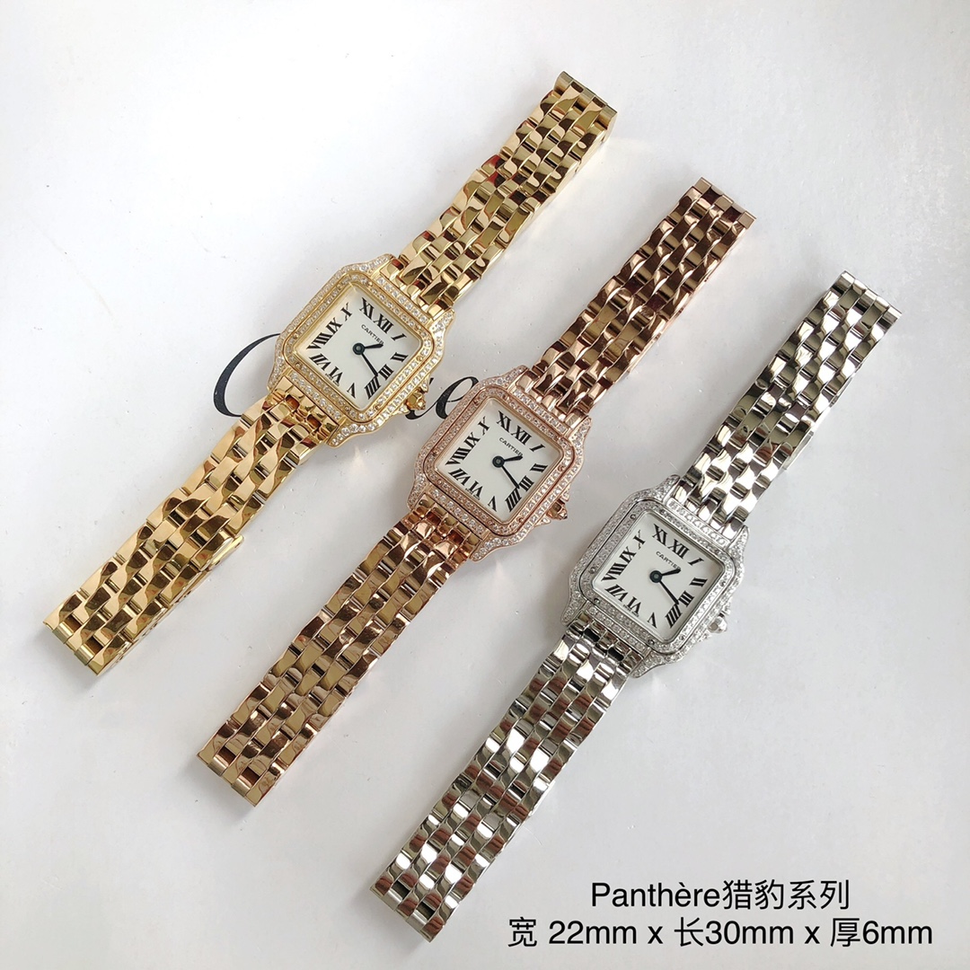 Cartier 卡地亚 猎豹系列 女装表款 朗达瑞士进口石英机芯 316L精钢表壳 尺寸：宽度22mm 长度30mm 厚度6mm