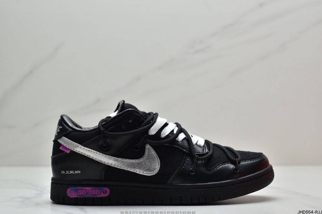 190 Off-White x Nike SB Dunk Low”The 50/50”扣篮系列低帮经典百搭休闲运动板鞋“OW黑银紫”DM1602-001