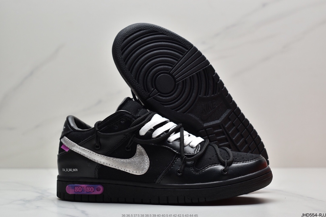 190 Off-White x Nike SB Dunk Low”The 50/50”扣篮系列低帮经典百搭休闲运动板鞋“OW黑银紫”DM1602-001