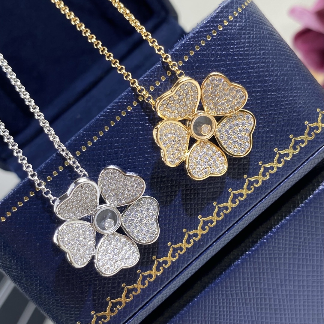 新款V金镀咪金肖邦五心满钻项链现货我