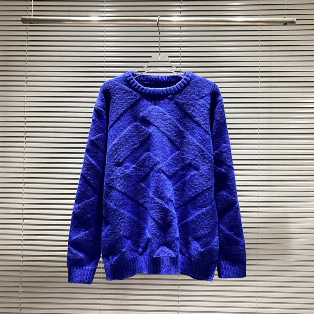 Fendi FD double F large logo tonal jacquard crew neck sweater, black, apricot, blue, S M L XL XXL