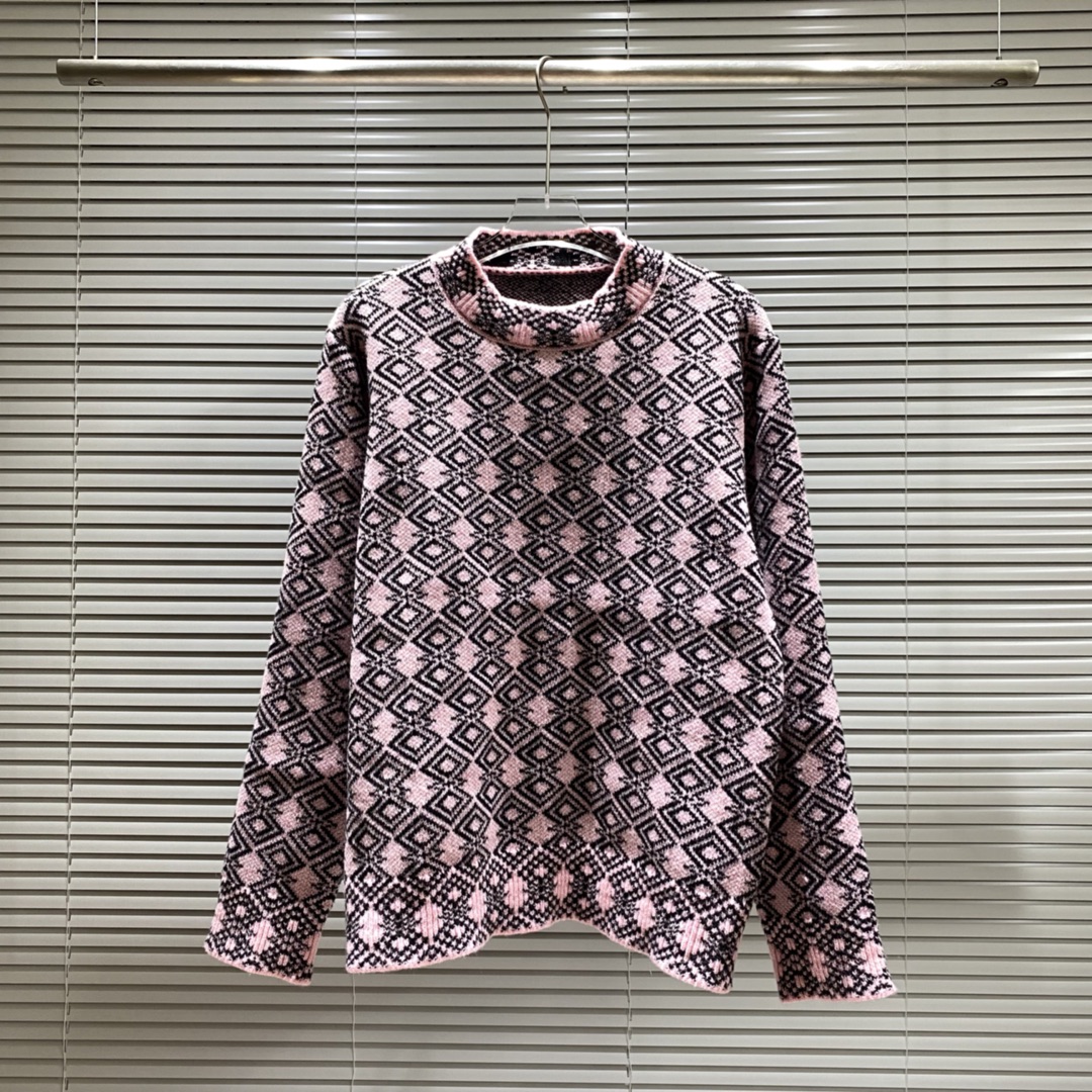 Suéter jacquard con logotipo triangular de Prada, rojo, rosa, S M L XL XXL