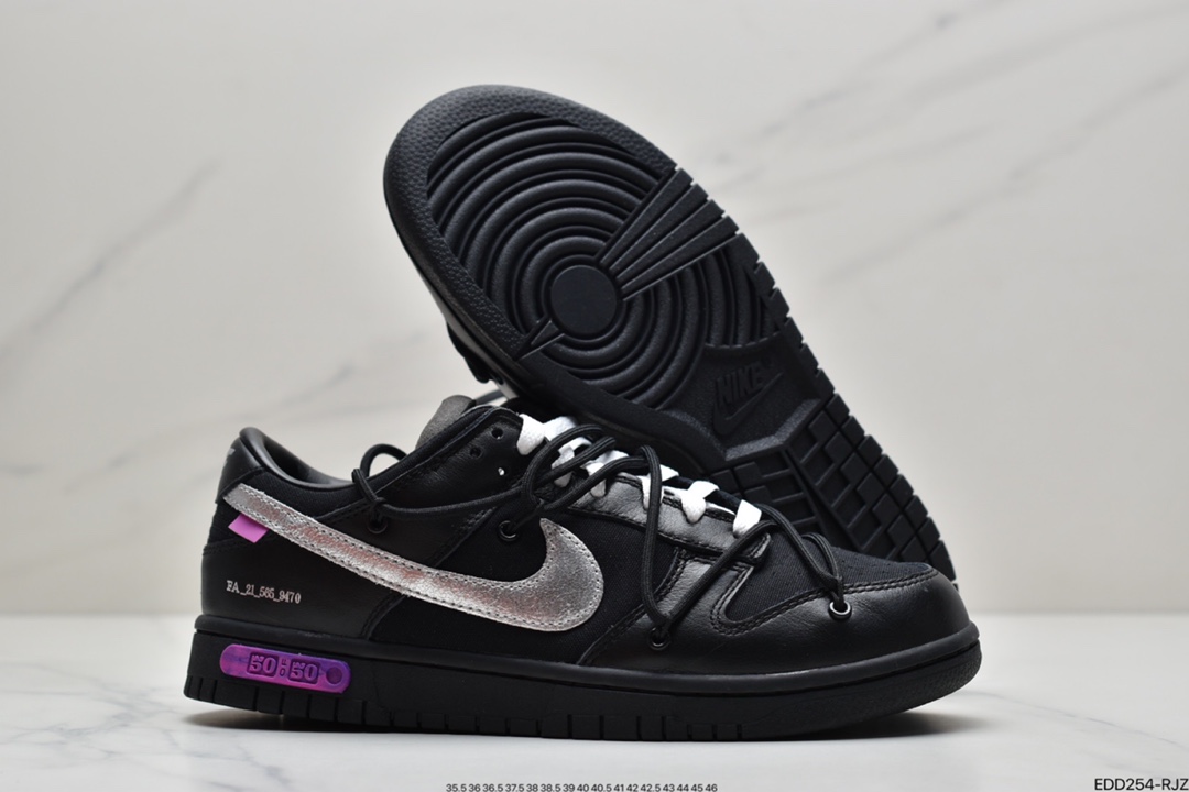 340 Off-White x Nike SB Dunk Low”The 50/50”运动板鞋“OW黑银紫”DM1602-001