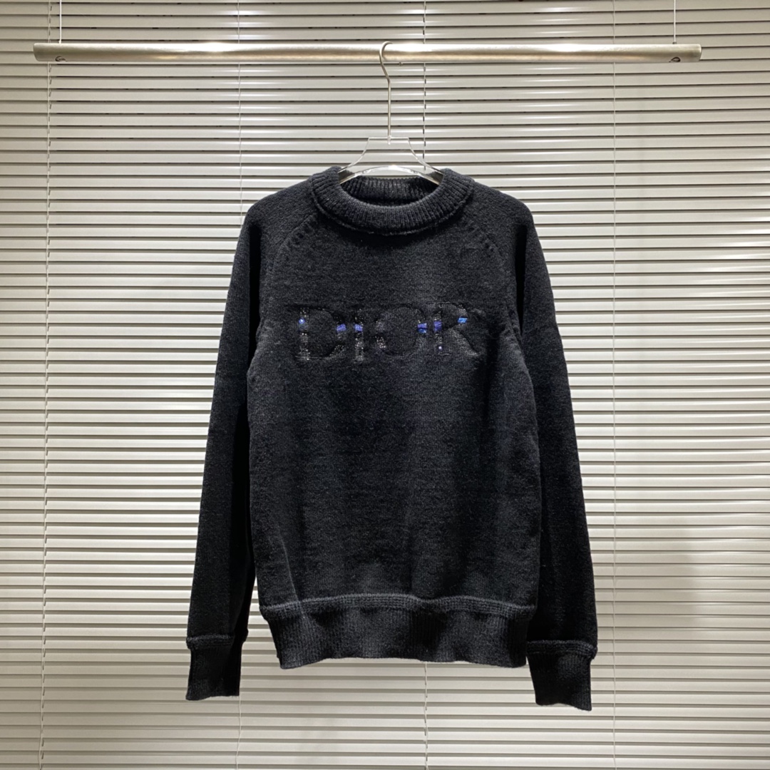 Jersey Dior DR con cuello redondo y logo de cielo estrellado bordado en el pecho, negro azul S M L XL XXL