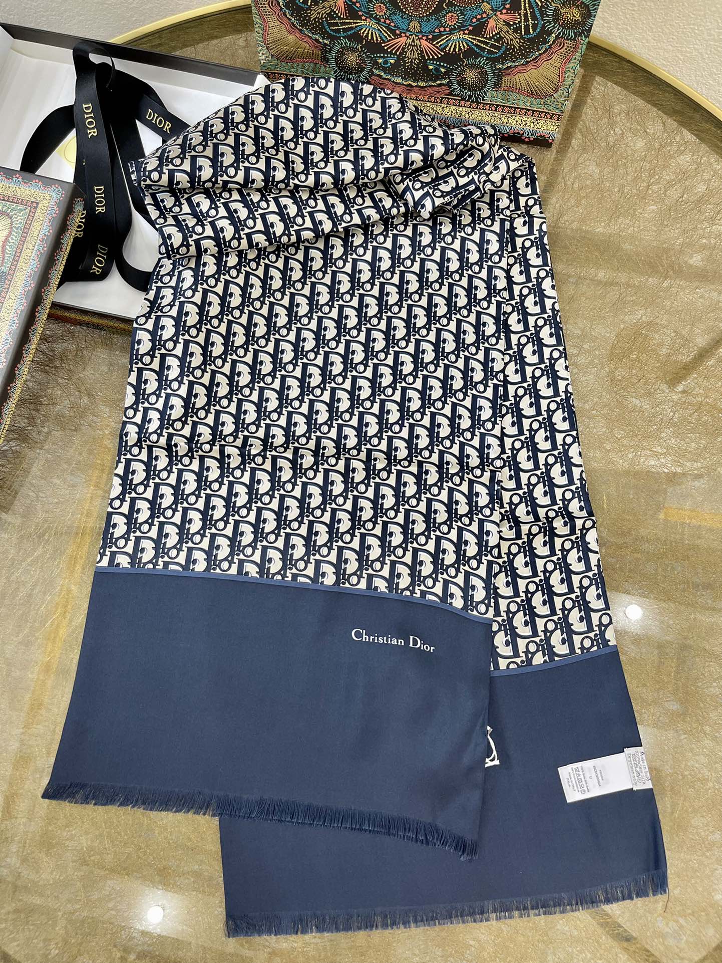 Dior迪奥100%真丝MITZAH “TOILE OBLIQUE”斜纹真丝长巾