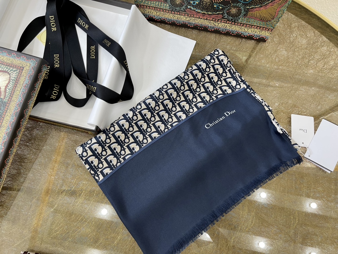 Dior迪奥100%真丝MITZAH “TOILE OBLIQUE”斜纹真丝长巾