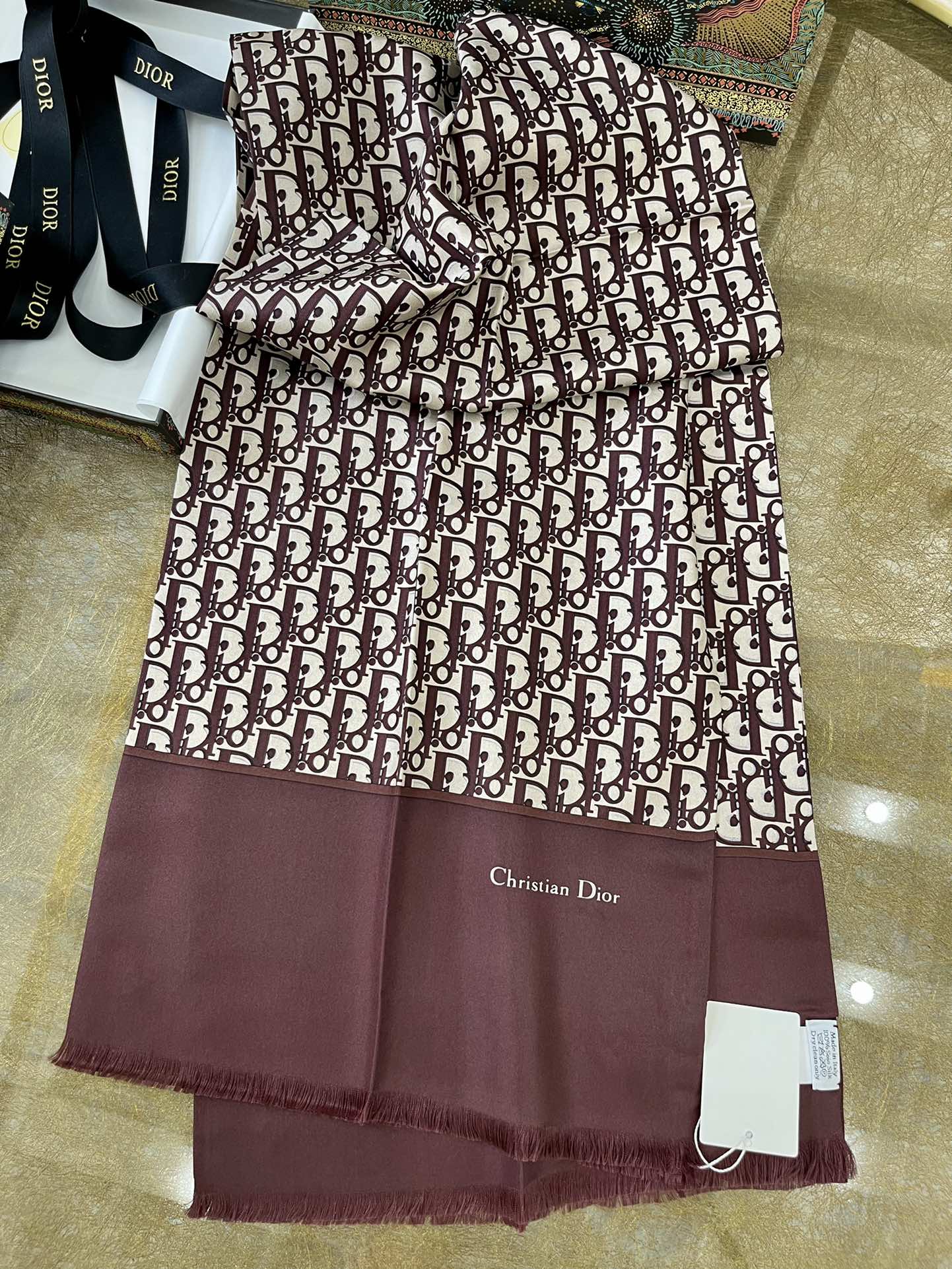 Dior迪奥100%真丝MITZAH “TOILE OBLIQUE”斜纹真丝长巾