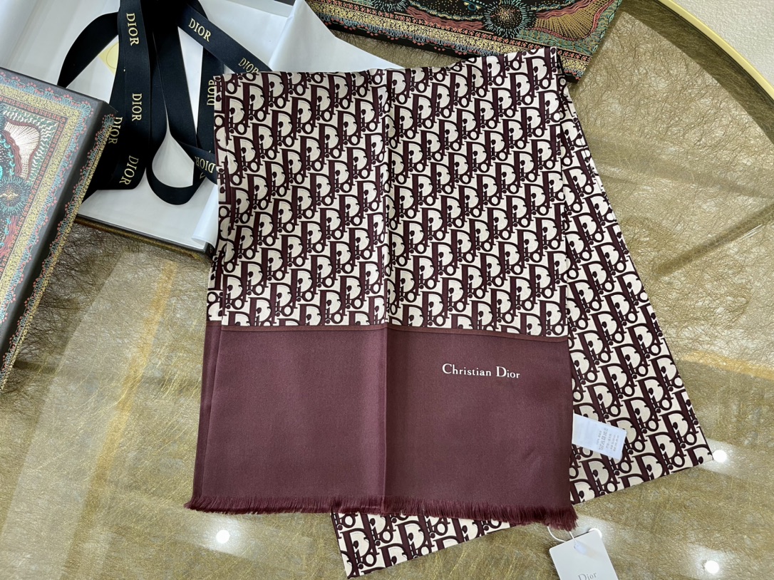 Dior迪奥100%真丝MITZAH “TOILE OBLIQUE”斜纹真丝长巾
