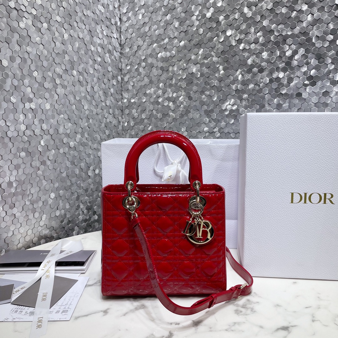 Dior Bags Handbags Gold Cowhide Patent Leather Lady