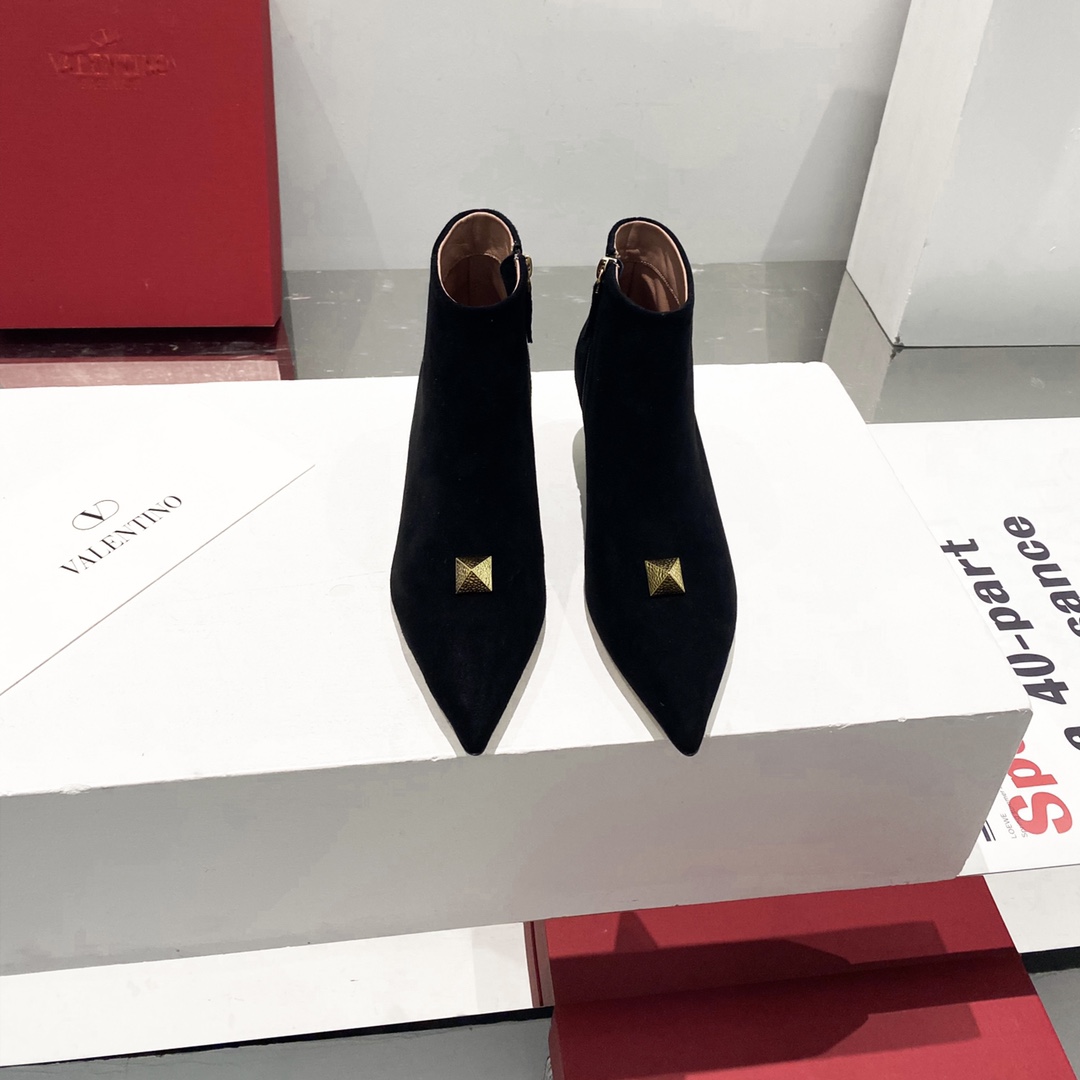 Valentino Pointed Toe Ankle Boots Black Leather